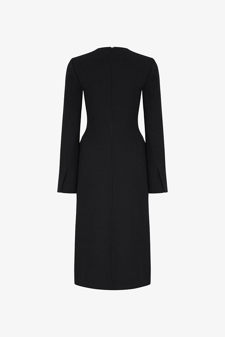 Sly 010 Elegantes Midi-Kleid mit Pattentaschen aus Crêpe-envers-Satin Neueste Stile