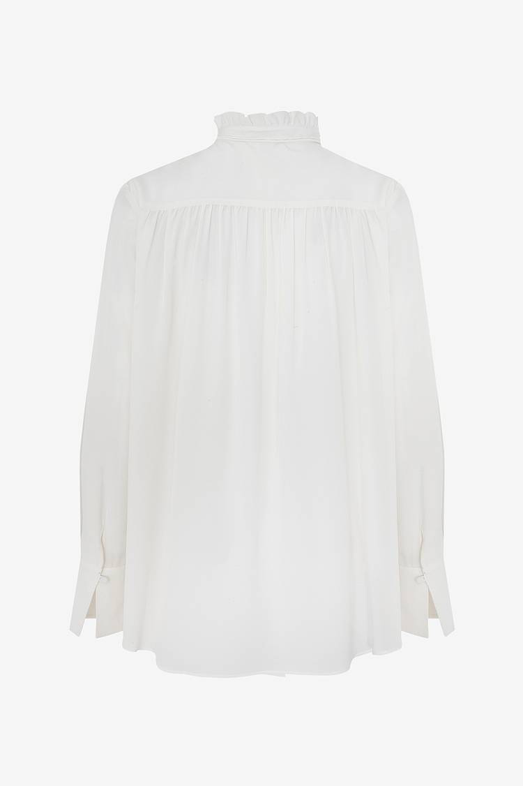 Sly 010 Seidenbluse mit gerüschtem Stehkragen Sonderangebot der Fabrik